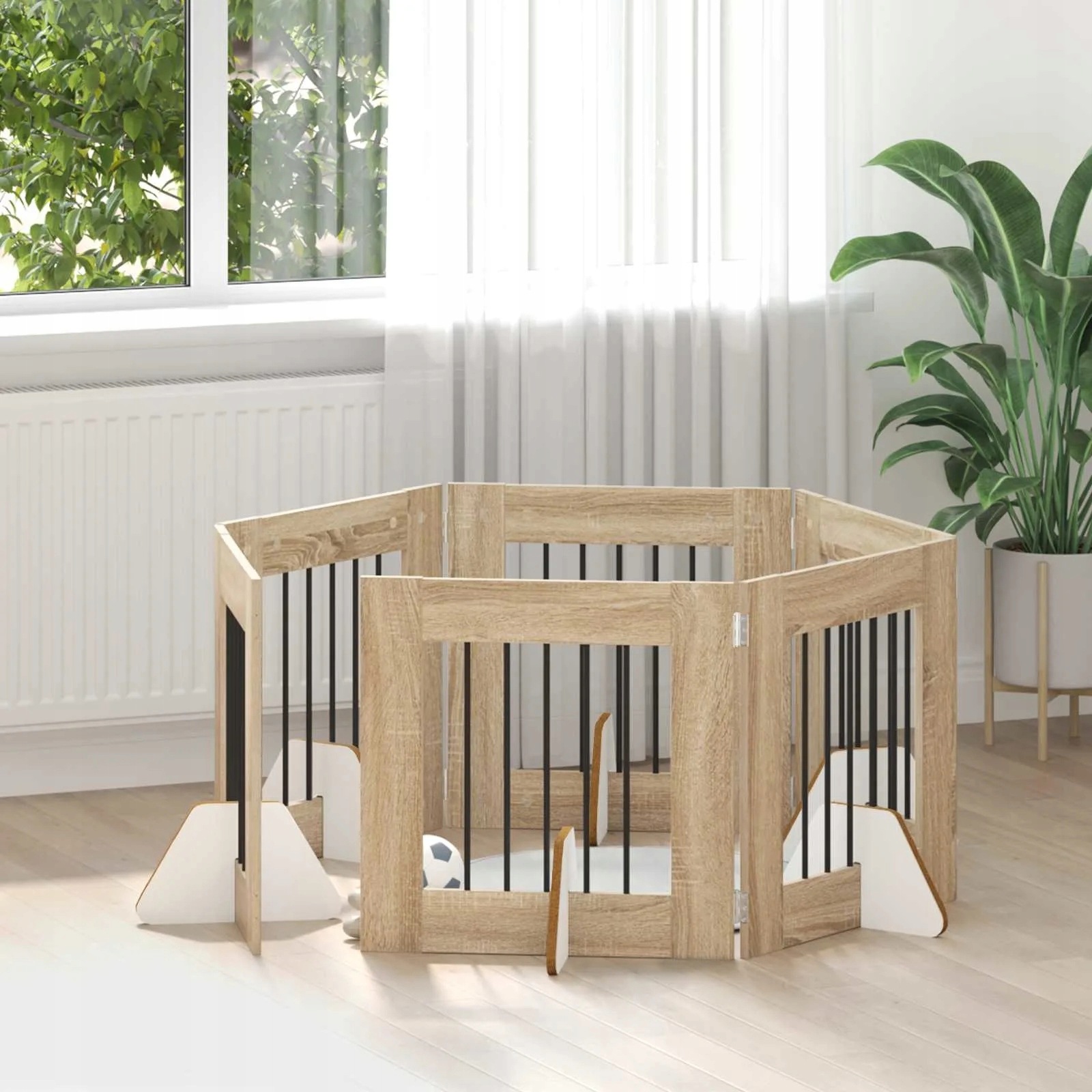 vidaXL Skládací psí brána se stojany 6 pcs Dub sonoma 362 cm