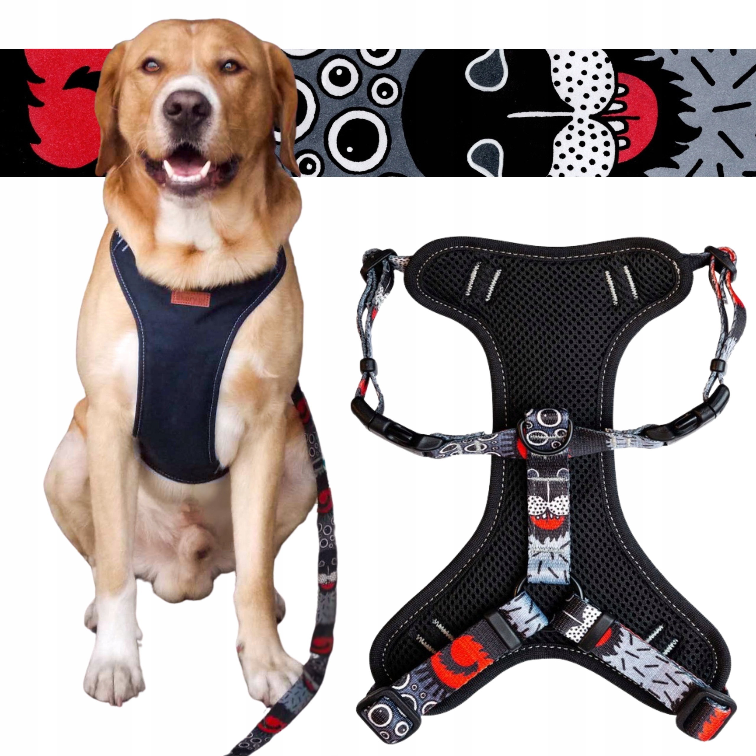 Beztlakové postroje Guard pro velkého psa ovčáka Akity M 25 mm Ukory Černé