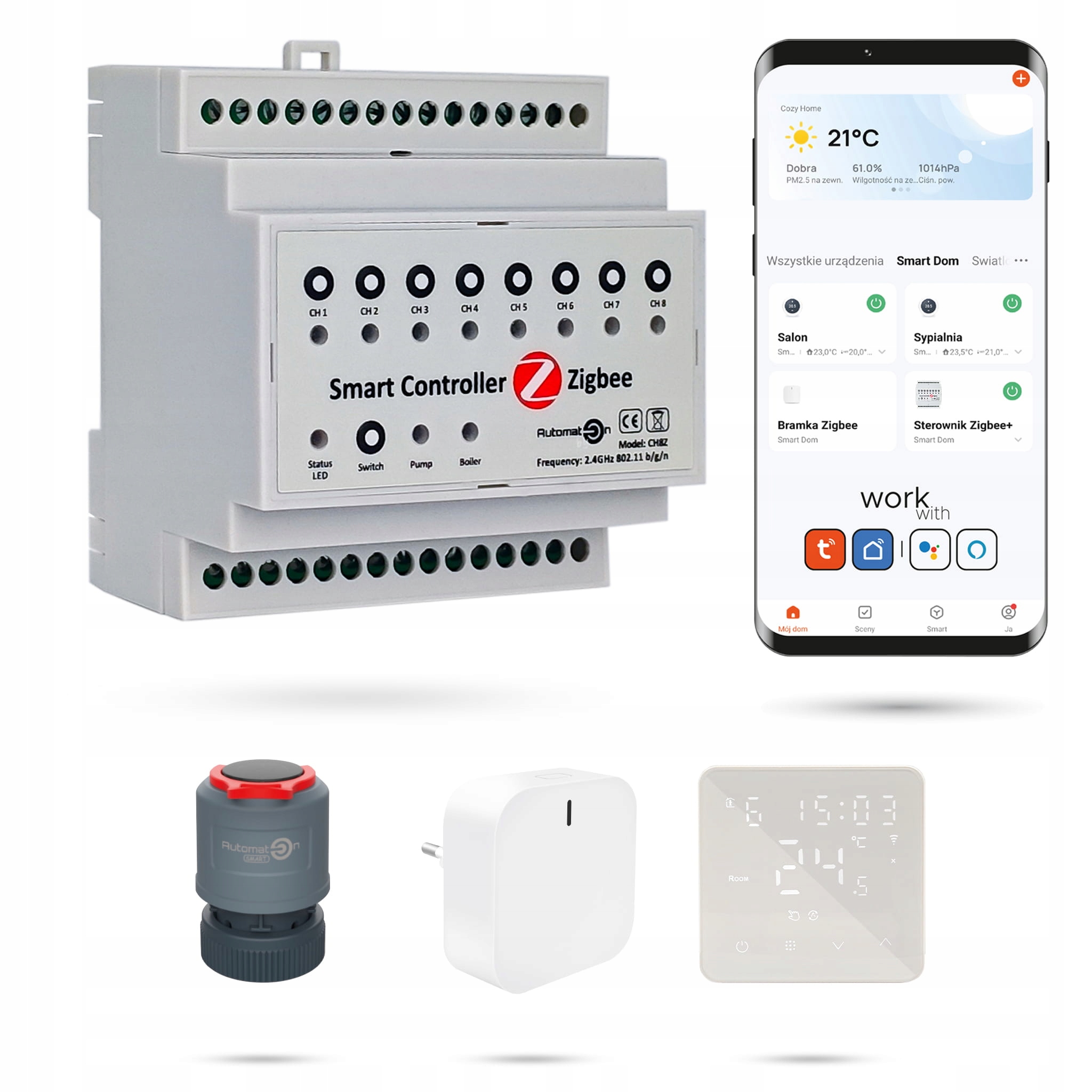 Sada podlahovej krytiny Zigbee Tuya CH8Z 7 miestností s termostatmi BAT2 Biela