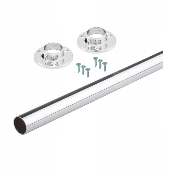 DRĄŻEK RURA MEBLOWA DO SZAFY 1,5mb fi25 CHROM ROZETY WKRĘTY