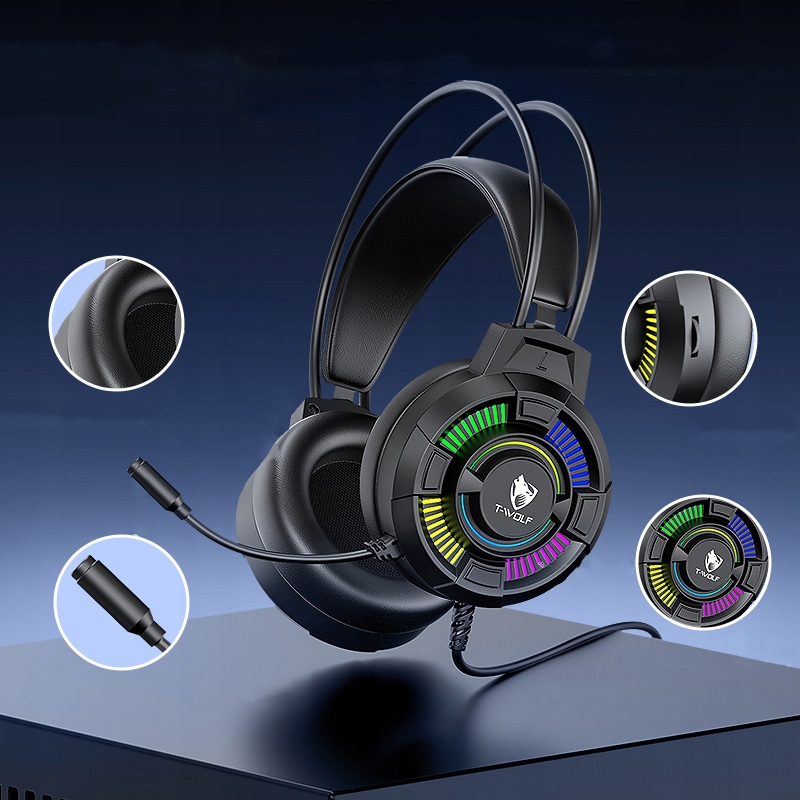 SŁUCHAWKI Z MIKROFONEM GAMINGOWE DO GRANIA DLA GRACZY NAUSZNE RGB USB 7.1 Kolor dominujący czarny