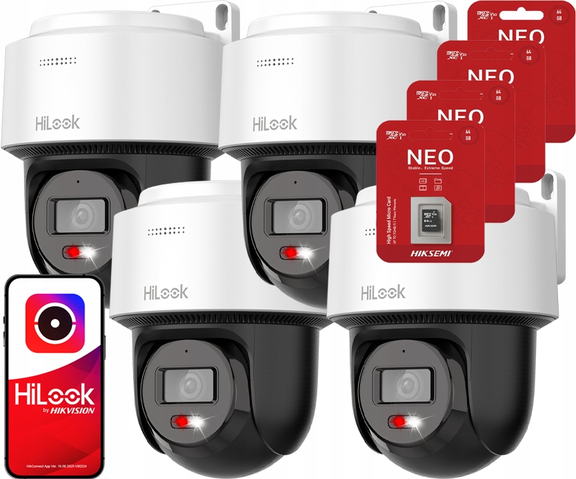 4x otočná Ip kamera HiLook od Hikvision PTZ-N2C400M-DE 4MPx Audio 64GB