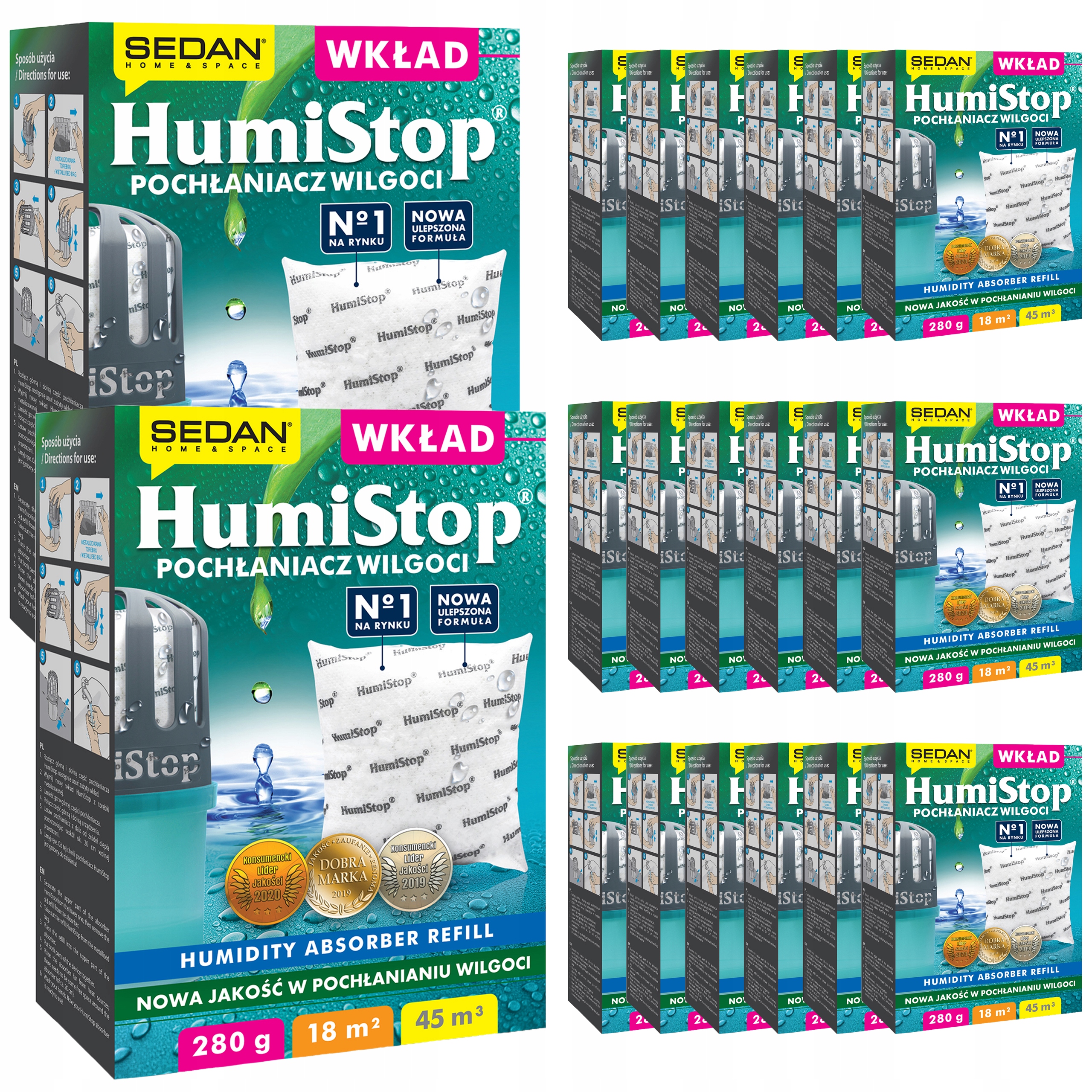 Humistop 20 x Náhradná náplň do pohlcovača vlhkosti 280 g Silné náplne Atest Pzh