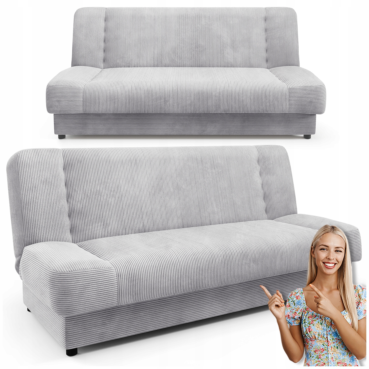 Rozkládací pohovka s funkcí spaní, dvoumístná, šedá, Piano