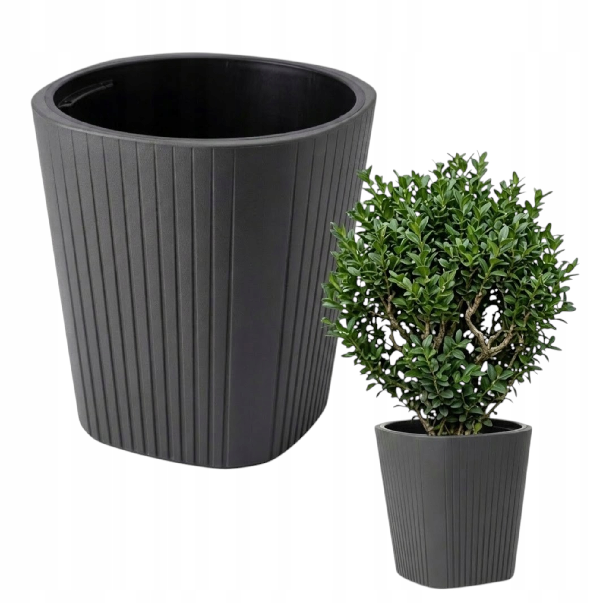 Donica 39x40 CM Z Wkładem Doniczka Antracyt Ogrodowa Plastikowa Na Kwiaty