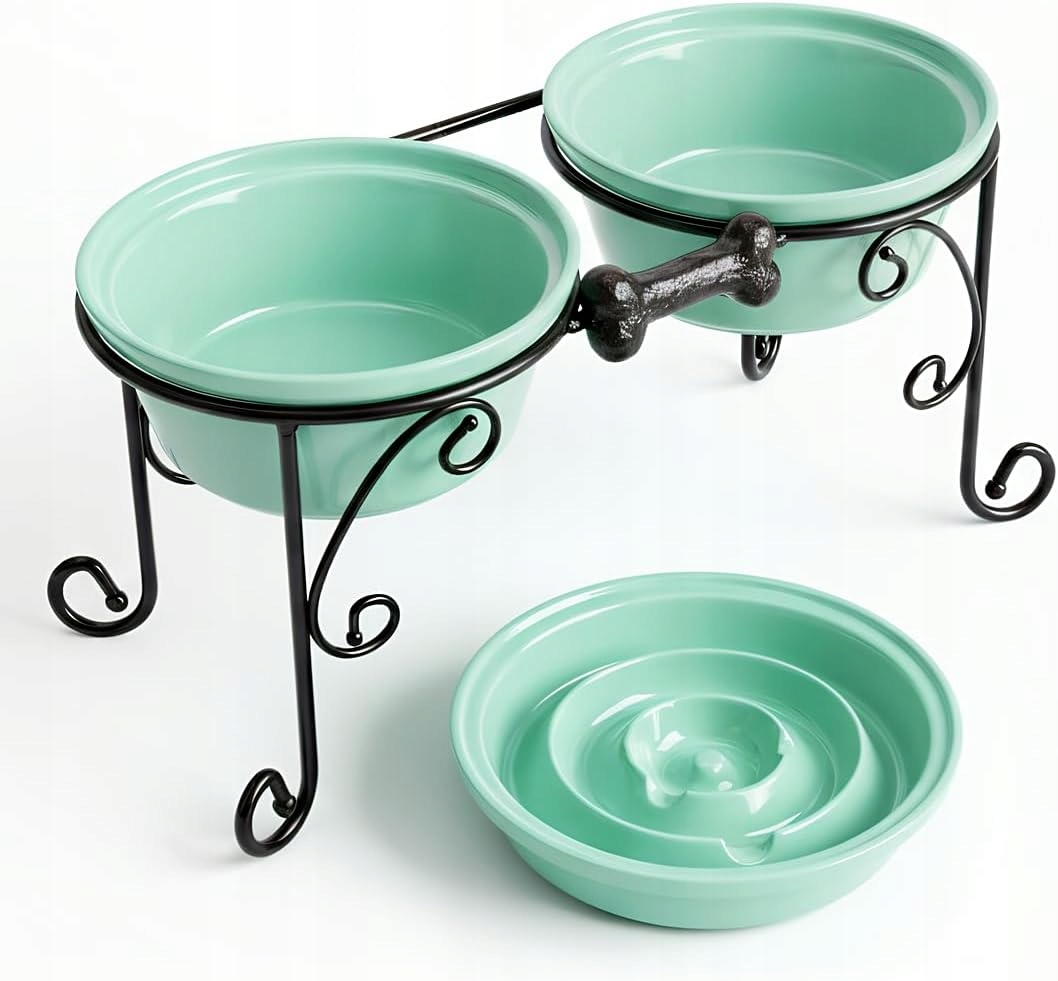 2 x Duża Ceramiczna Miska Dla Psa 2,4LITRA Mała, Stojak Kute Żelazo 208