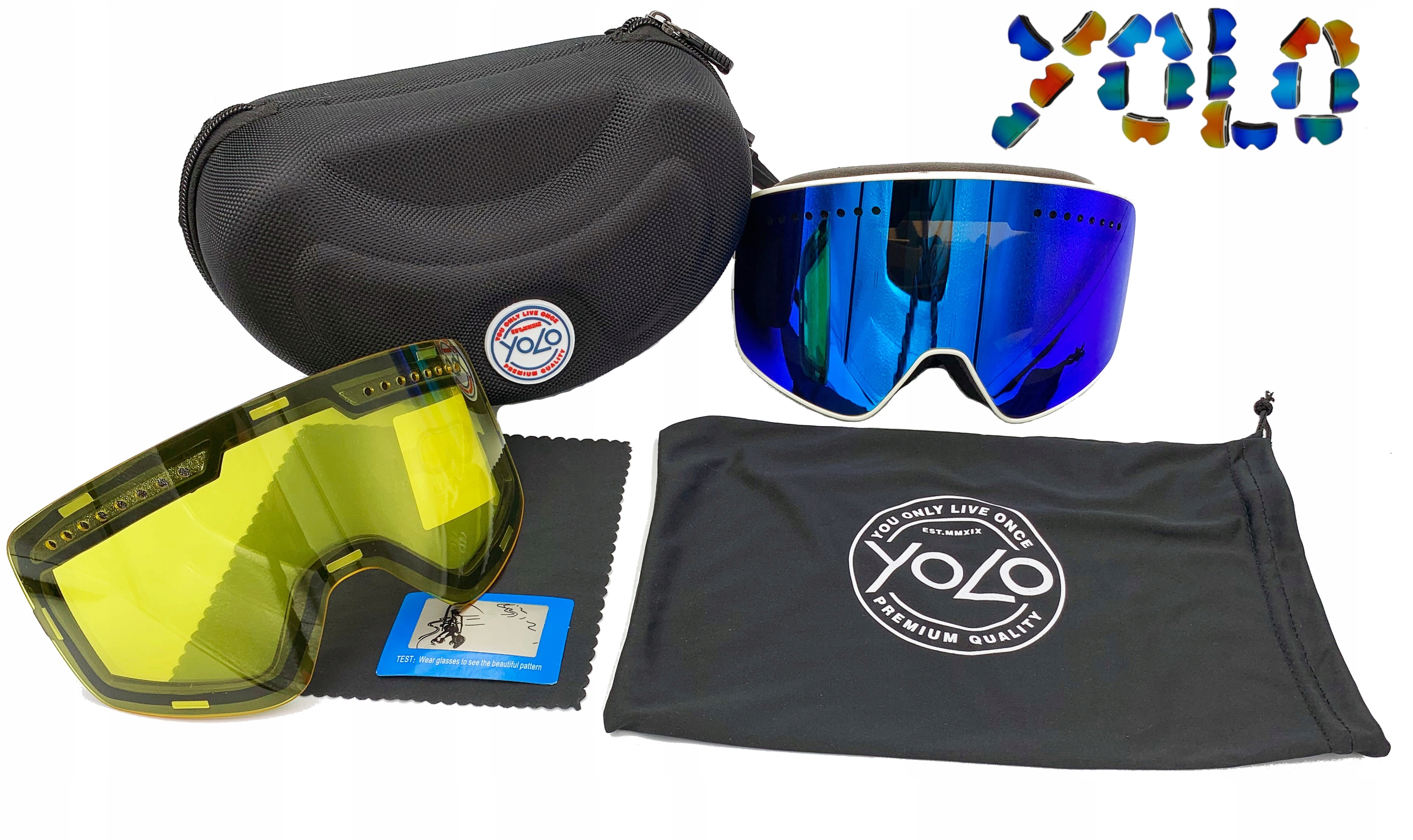 GOGLE NARCIARSKIE POLARYZACYJNE YOLO ZESTAW HIT 2 SZYBY NIEBIESKIE ANTI FOG