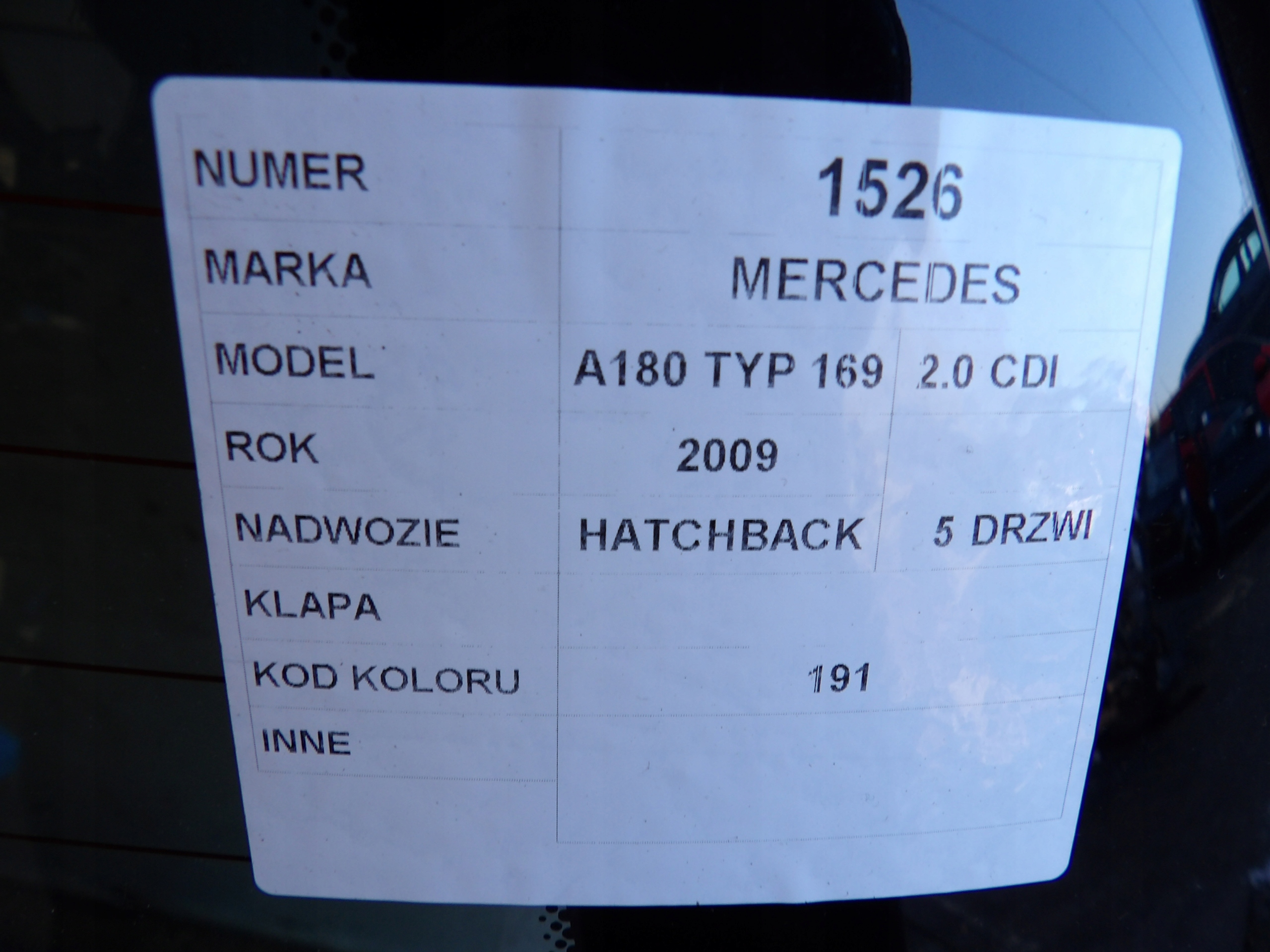 Mercedes A180 W169 boot doors lak. 191