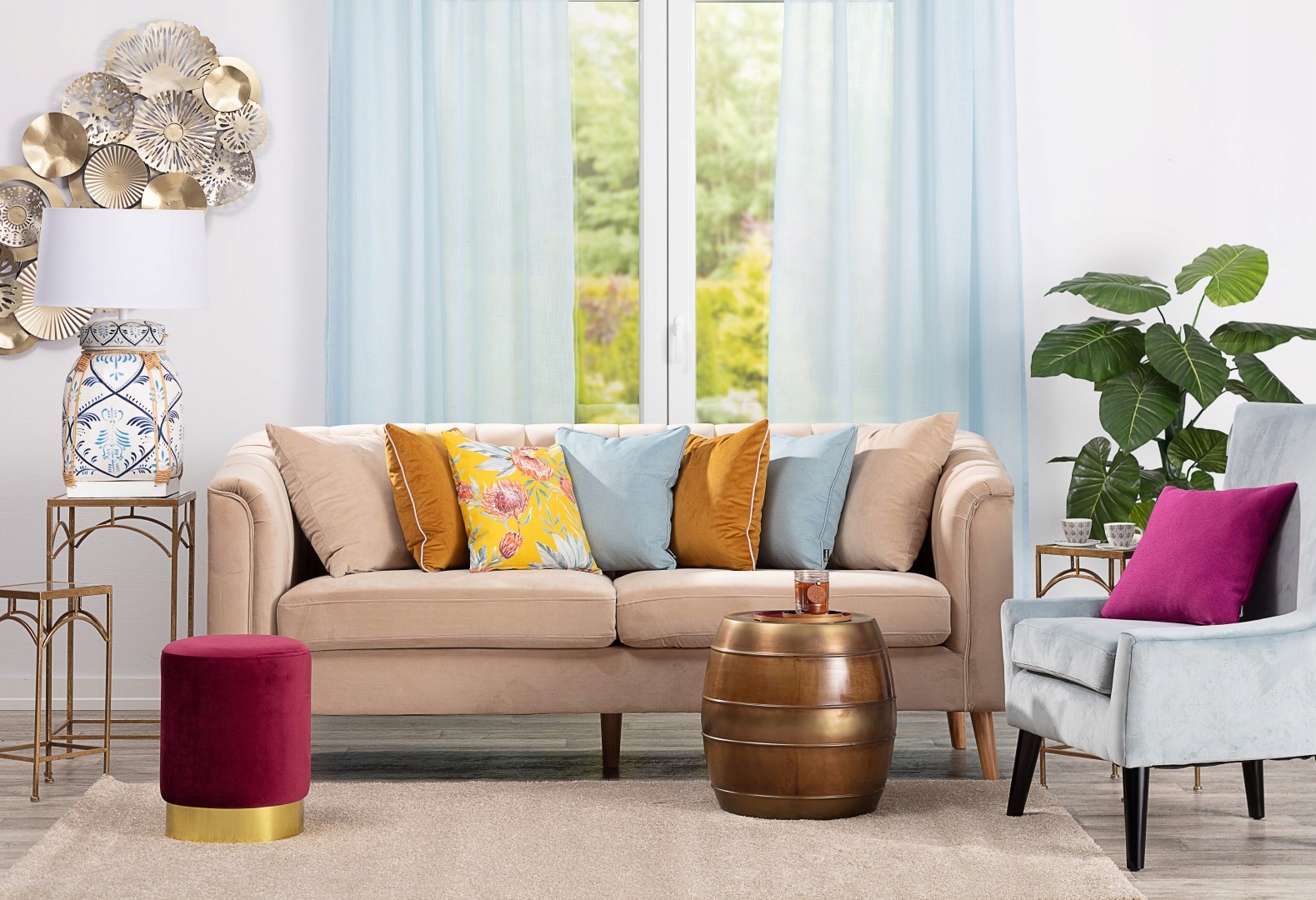 Dekoria Poduszka okrągła, welur - miodowy Szerokość produktu 37 cm