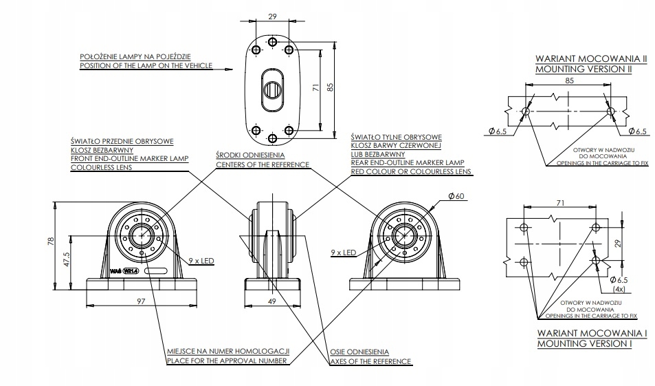 LAMPA OBRYSOWA LED DIODA WAŚ 507I EAN (GTIN) 5901323104404