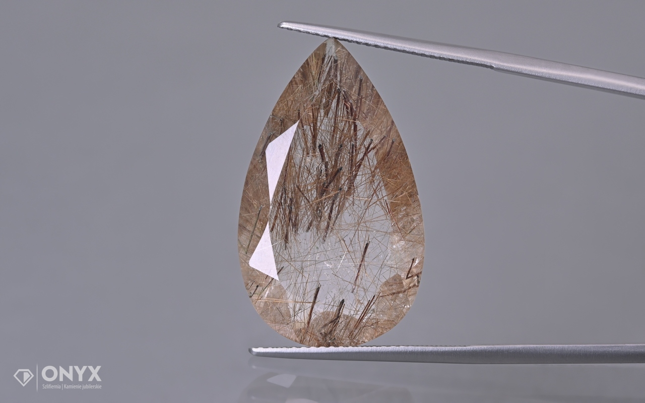 Křemen s rutilem fasetovaný slza 28,5x17 mm