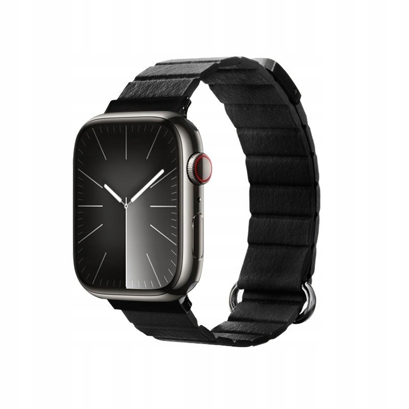 Crong Eclipse – Kožený magnetický řemínek pro Apple Watch 42/44/45/49 mm (černý)
