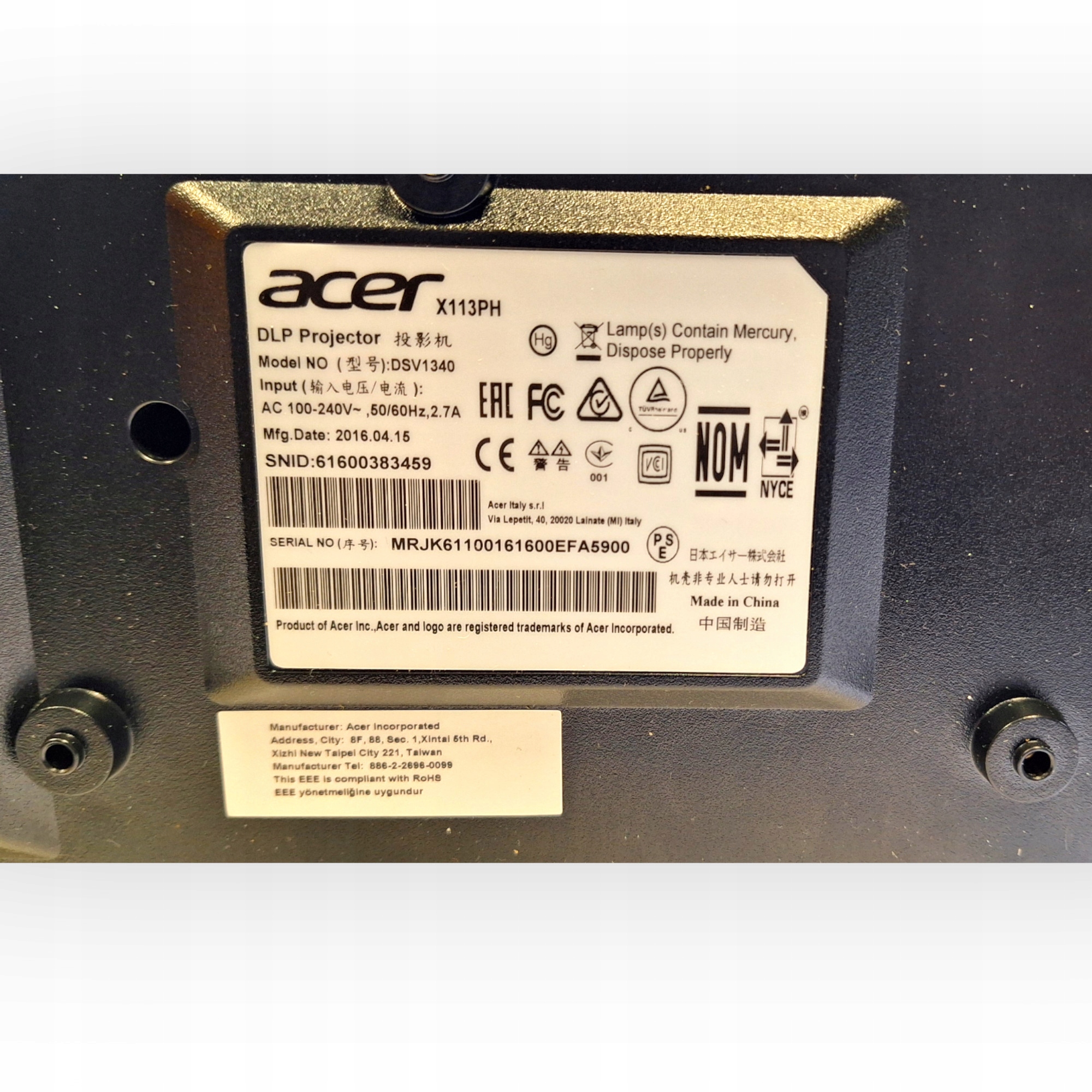 Projektor Acer X113PH DLP Technologia wyświetlania DLP