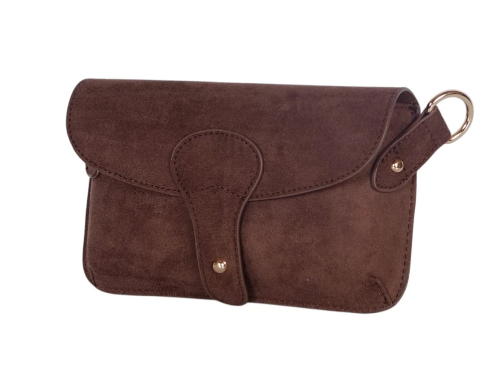 Gallantry Paris Cudowna czekoladowa zamszowa torebka listonoszka na pasku