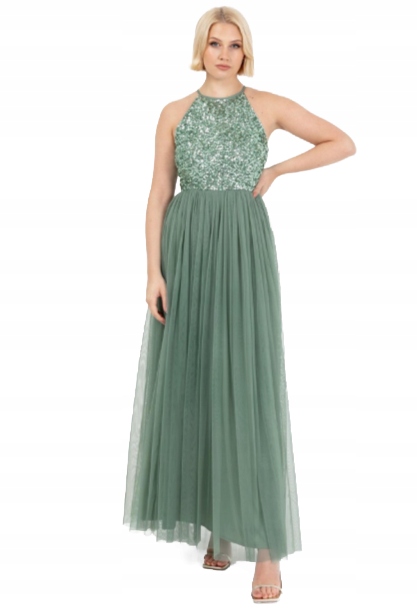 Maya Deluxe Šaty Maxi Zelené Zdobené Zipem 42 6BA