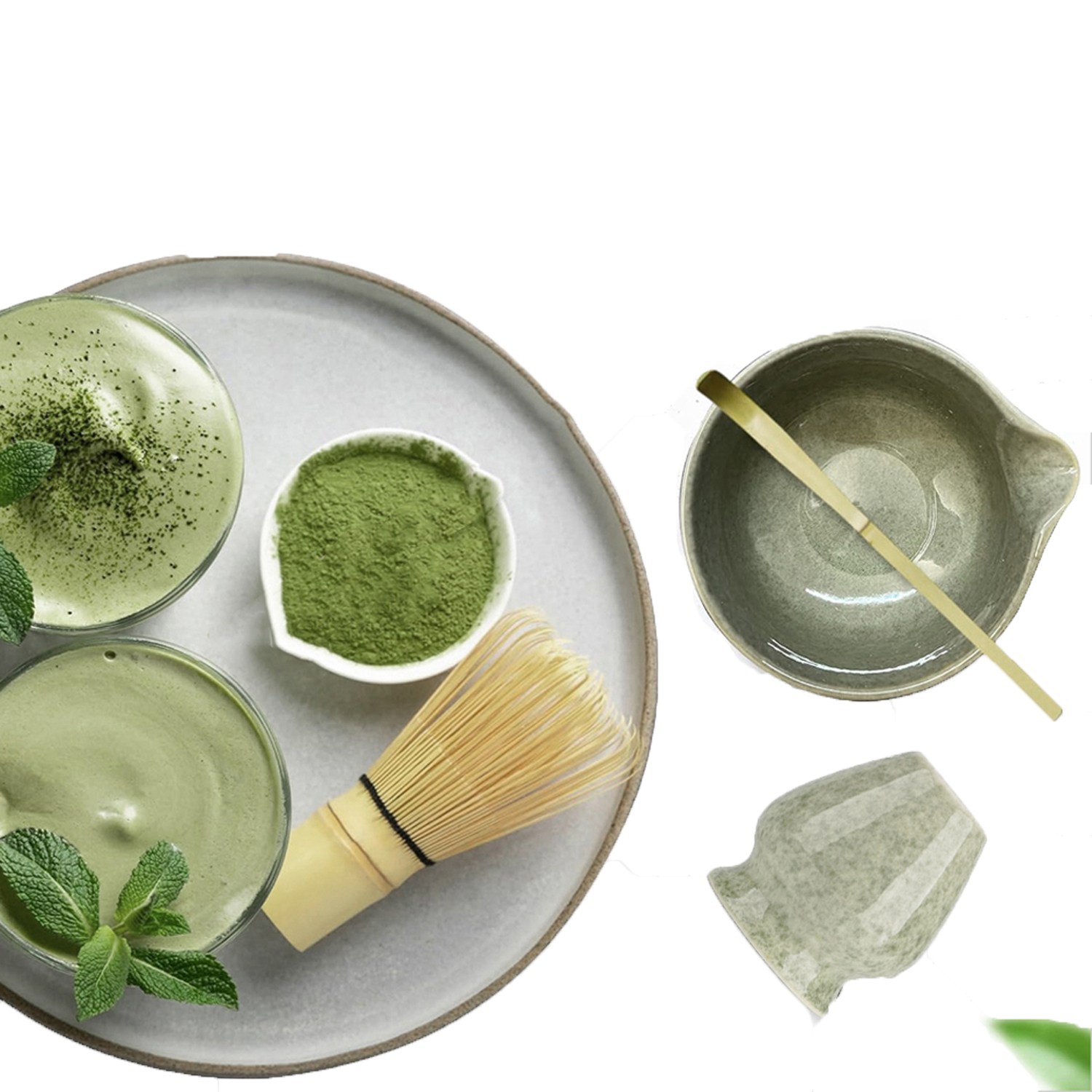 Levně Sada na čaj matcha 4dílná s keramickou metličkou z bambusu