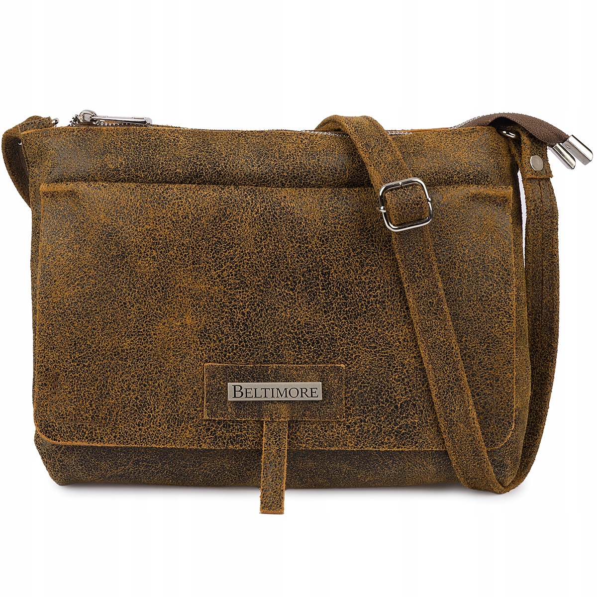 Kožená dámská dvoukomorová vintage kabelka přes rameno hnědá Beltimore