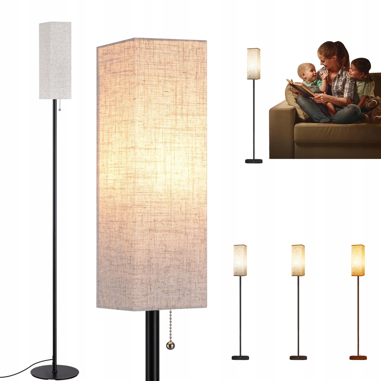 Stojací Lampa Boho S Jutovým Stínítkem, Přírodní Stínidlo, 172 CM
