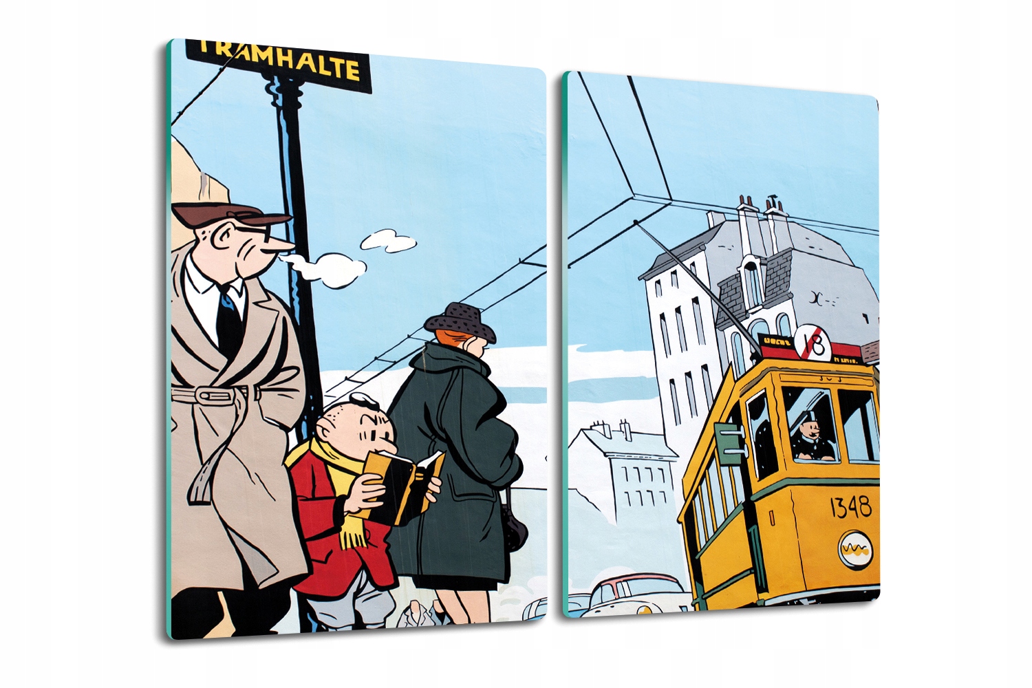 Deska na krájení Tvrzené Sklo do kuchyně 2x30x52 Komiks tramvaj ulice