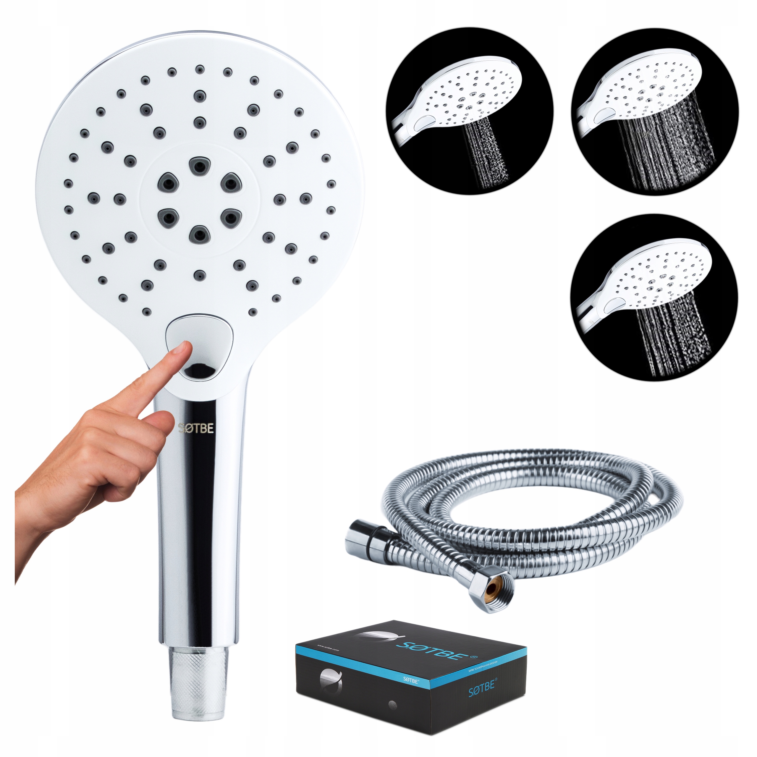 Sprchová Hlavice s kovovou hadicí Bílá 3 Funkce pro vanu kabiny