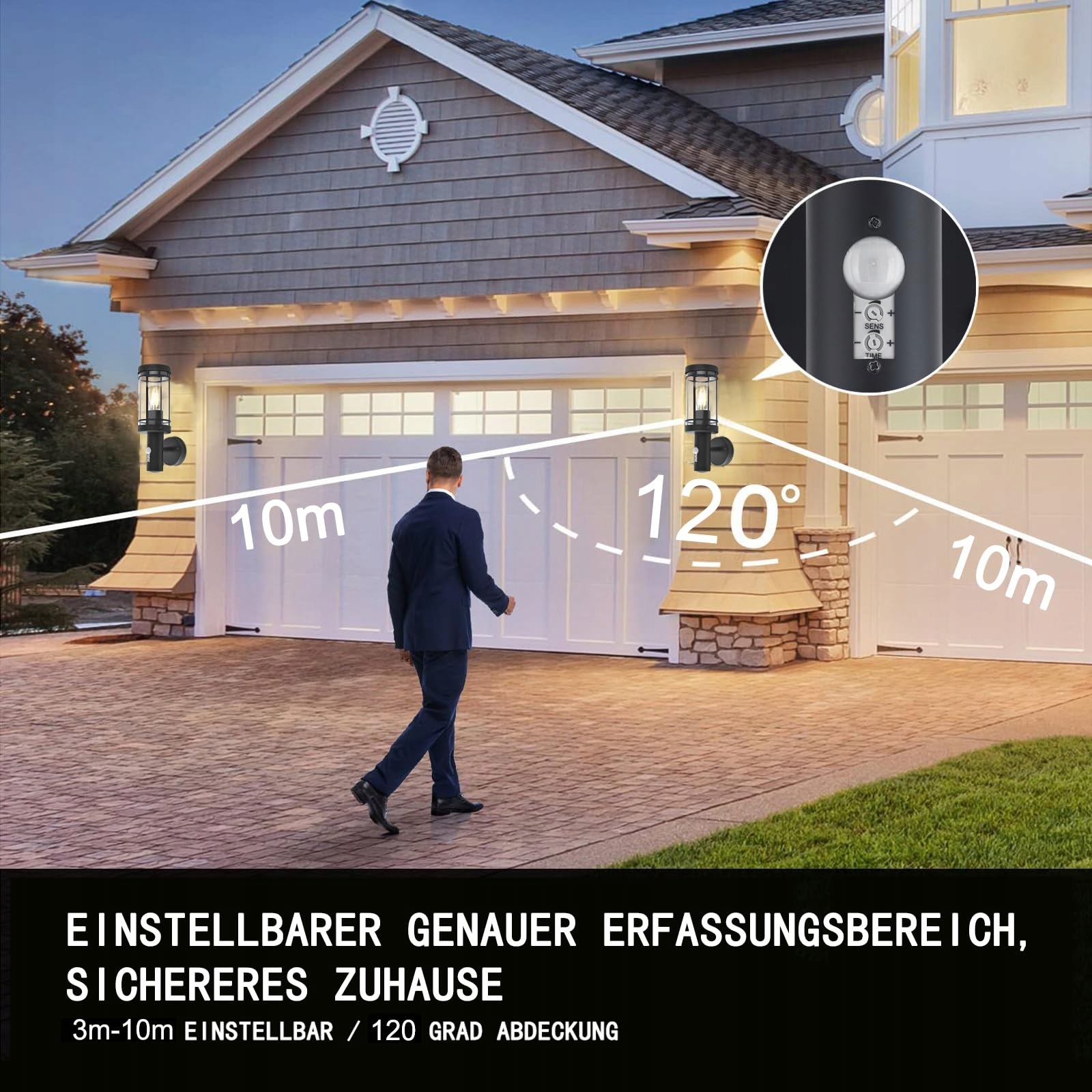 Lampa Zewnętrzna Z Czujnikiem Ruchu Czarna Do Ogrodu Fasad E27 IP44 QFZWJ — miniatura 2