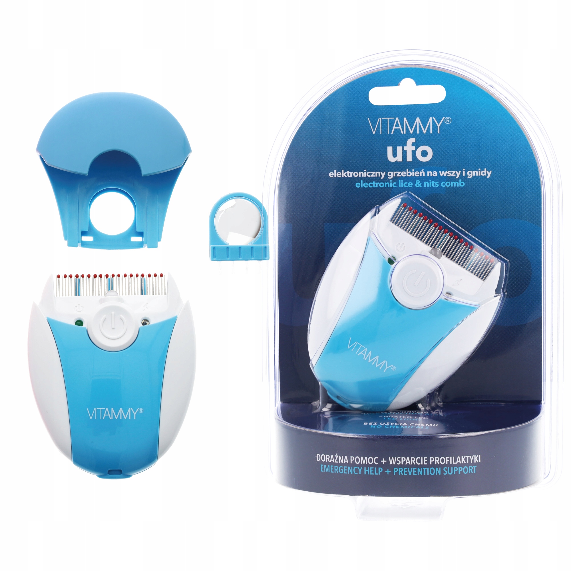 Elektroniczny Elektryczny Grzebień Na Wszy I Gnidy Vitammy Ufo Blue Zestaw