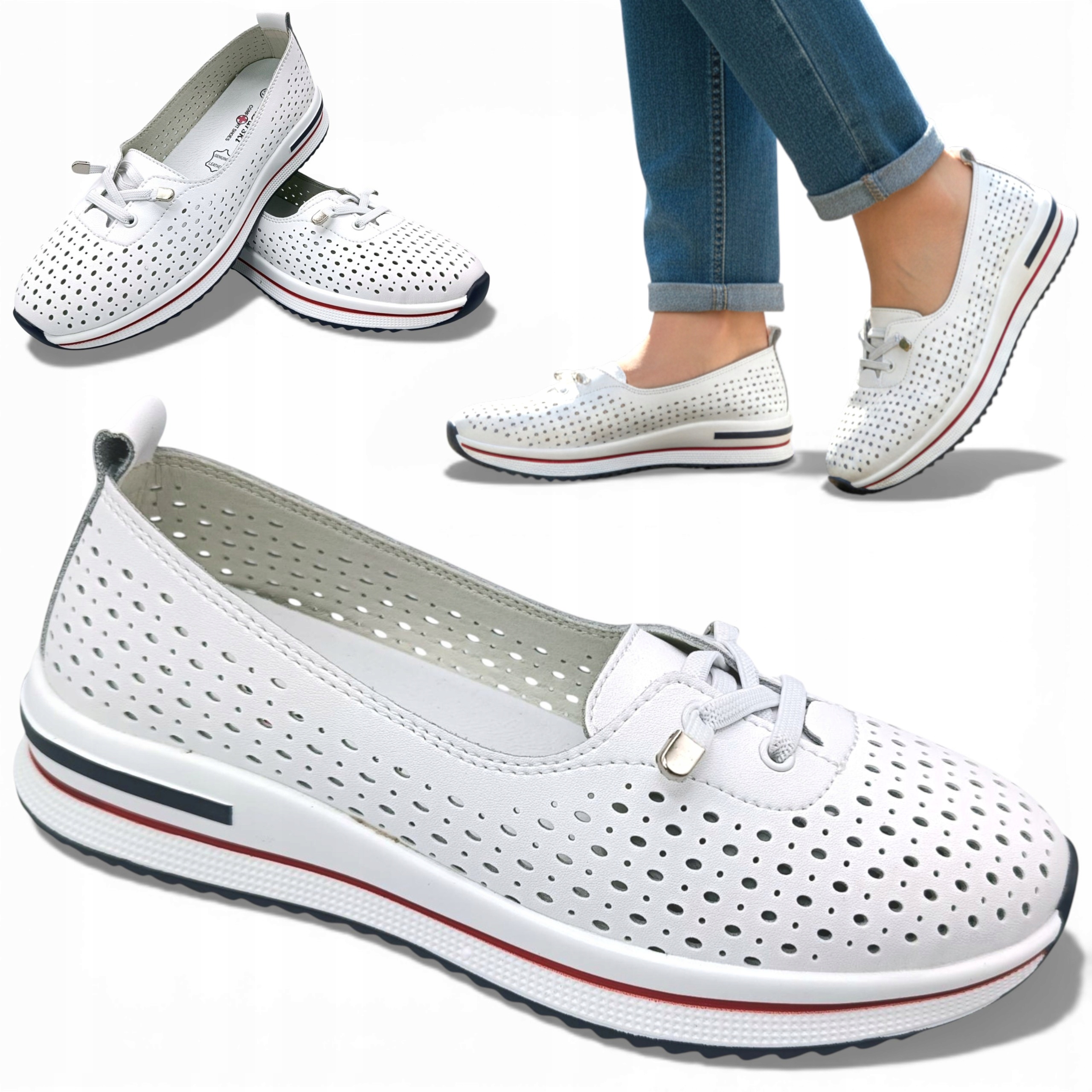 36 Barski Dámské baleríny Z Přírodní Kůže Ažurové Ploché Letní Lehké