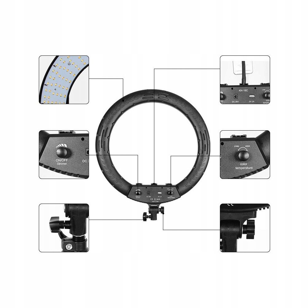Lampa pierścieniowa LED Ring MITOYA MTY-18C + Statyw + Torba + Uchwyt tel Źródło światła LED