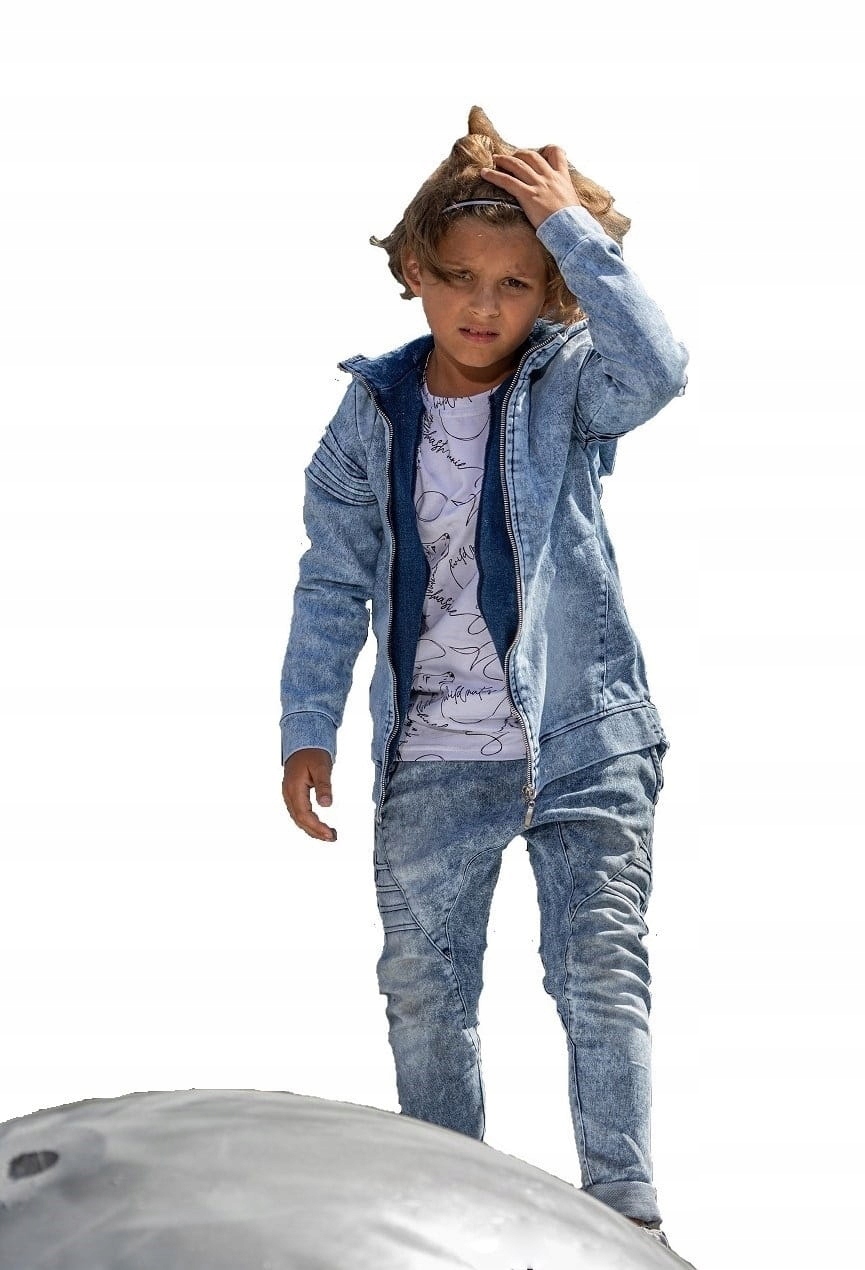 Mash Mnie jeansowa bluza z kapturem i zamkiem niebieska 92 98