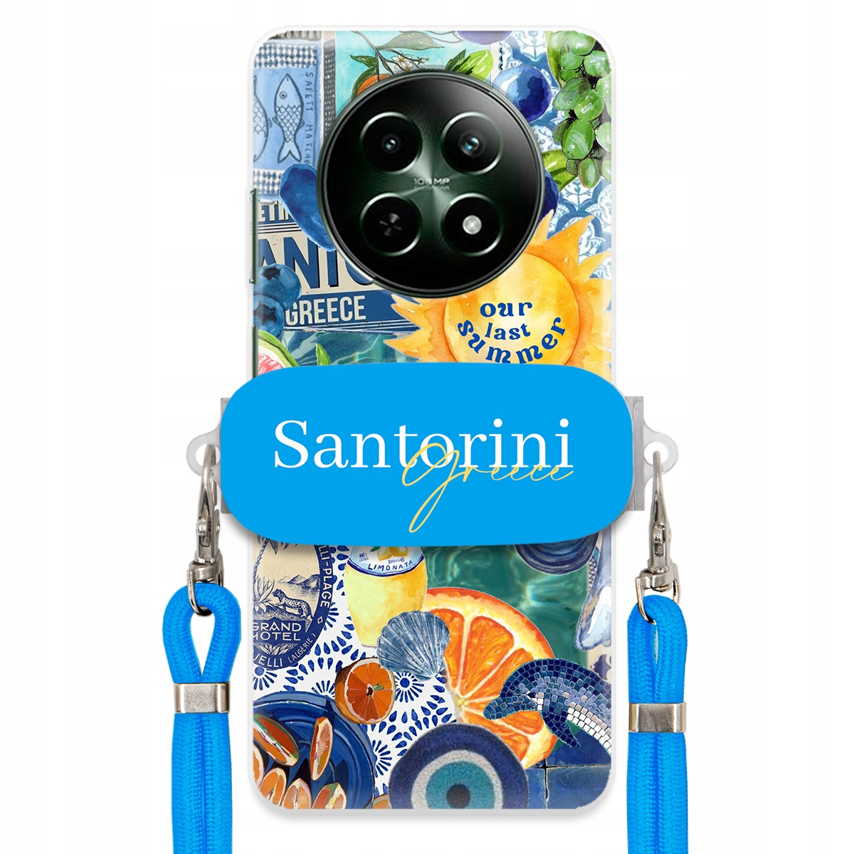 Pouzdro pro Realme 12 5G Modré Crossbody vodítko Držák Santorini Sea Vibes