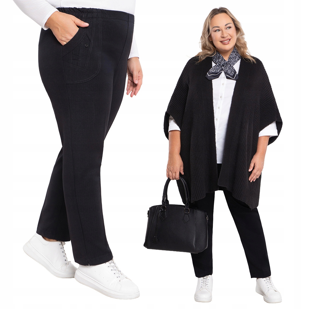Černé elegantní kalhoty s kapsami plus size, velikost 48
