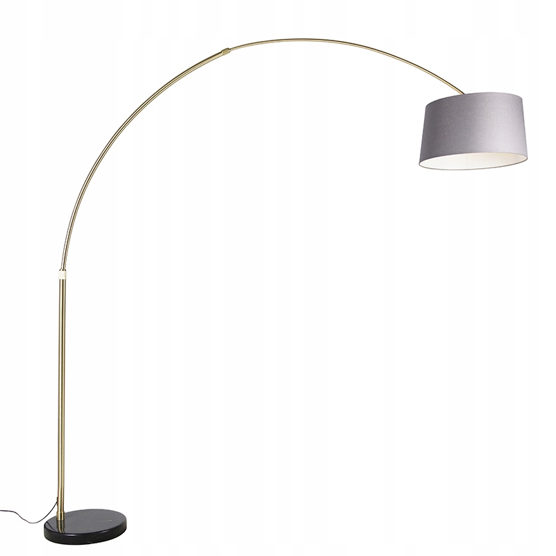 Lampa łukowa mosiężna z marmurem i szarym abażurem z tkaniny 45 cm XXL