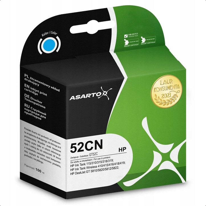 Tusz Asarto do Hp GT52 52CN M0H54AE 100 ml cyan