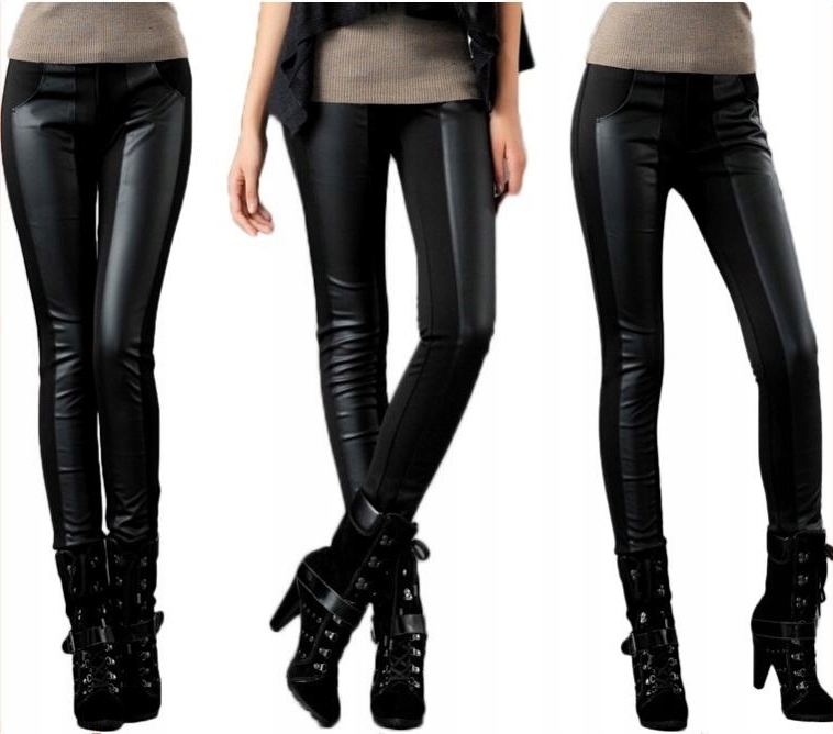 

Legginsy Z Kieszeniami wstawki Skóra + Bawełna L