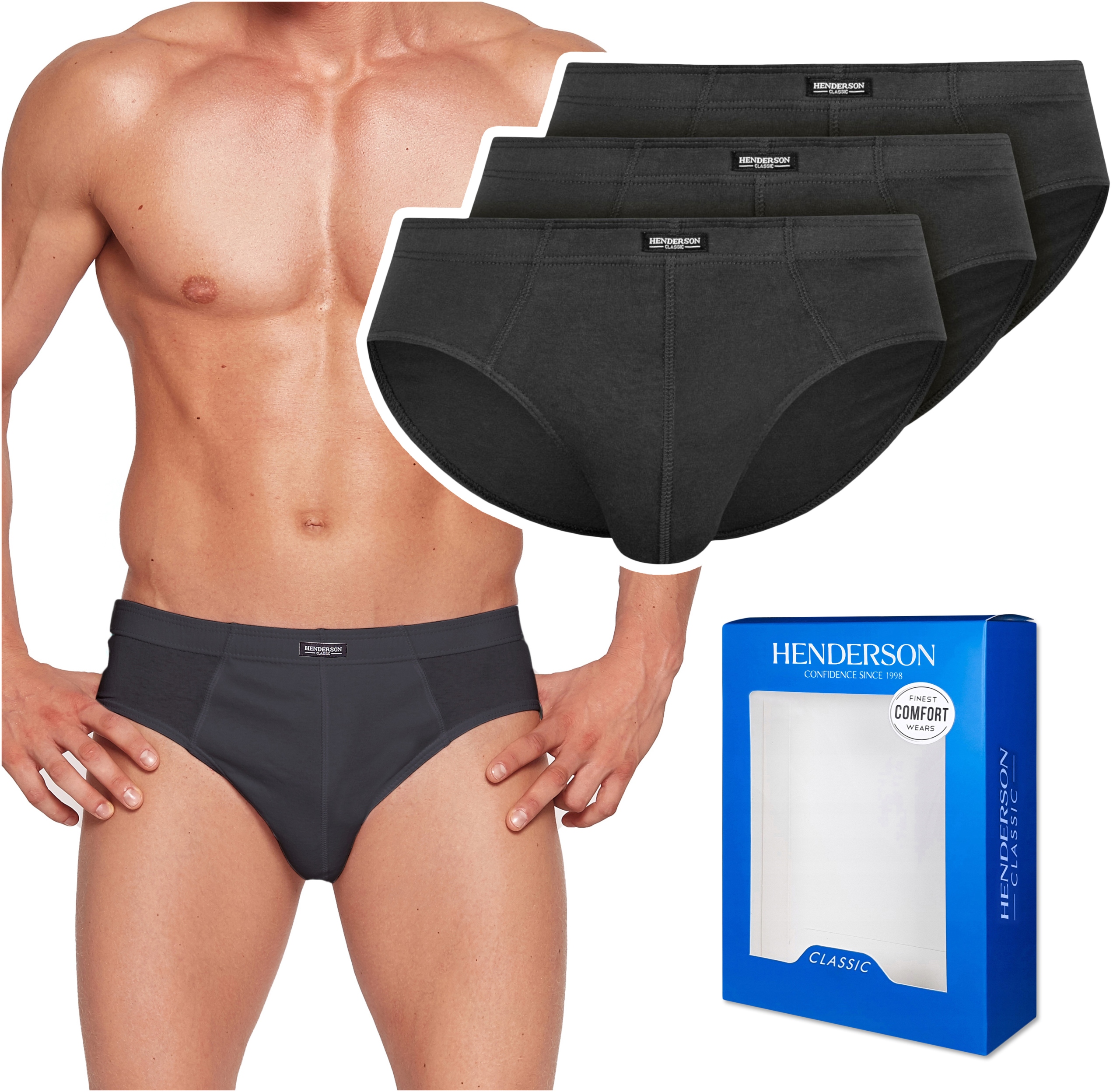 

Slipy męskie Henderson 100% bawełna 3-pak Grafit L