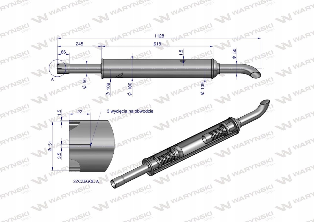Tłumik 113cm URSUS C-360 3P 3512 MF3 INOX WARYŃSKI Waga produktu z opakowaniem jednostkowym 6 kg