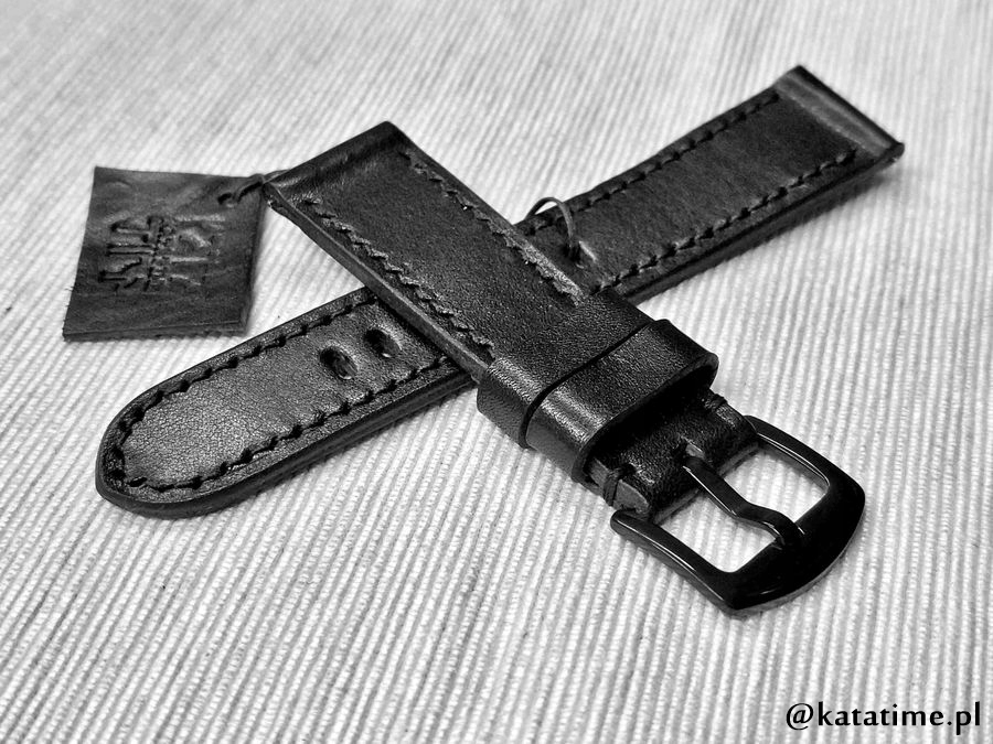 Pasek Do Męskiego Zegarka szyty ręcznie 18 mm czarny naturalna skóra Super!