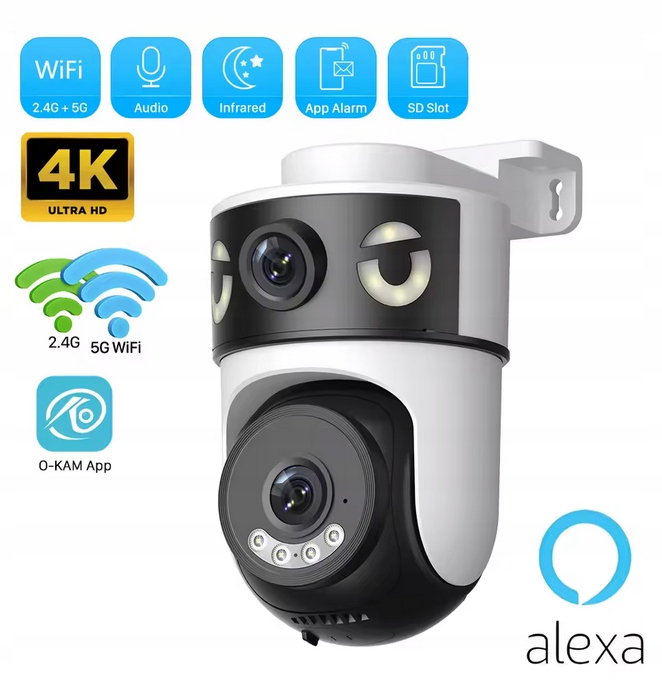 Kamera Ip O-kam 8MP z podwójnym obiektywem, Ptz, Wi-Fi, Ai