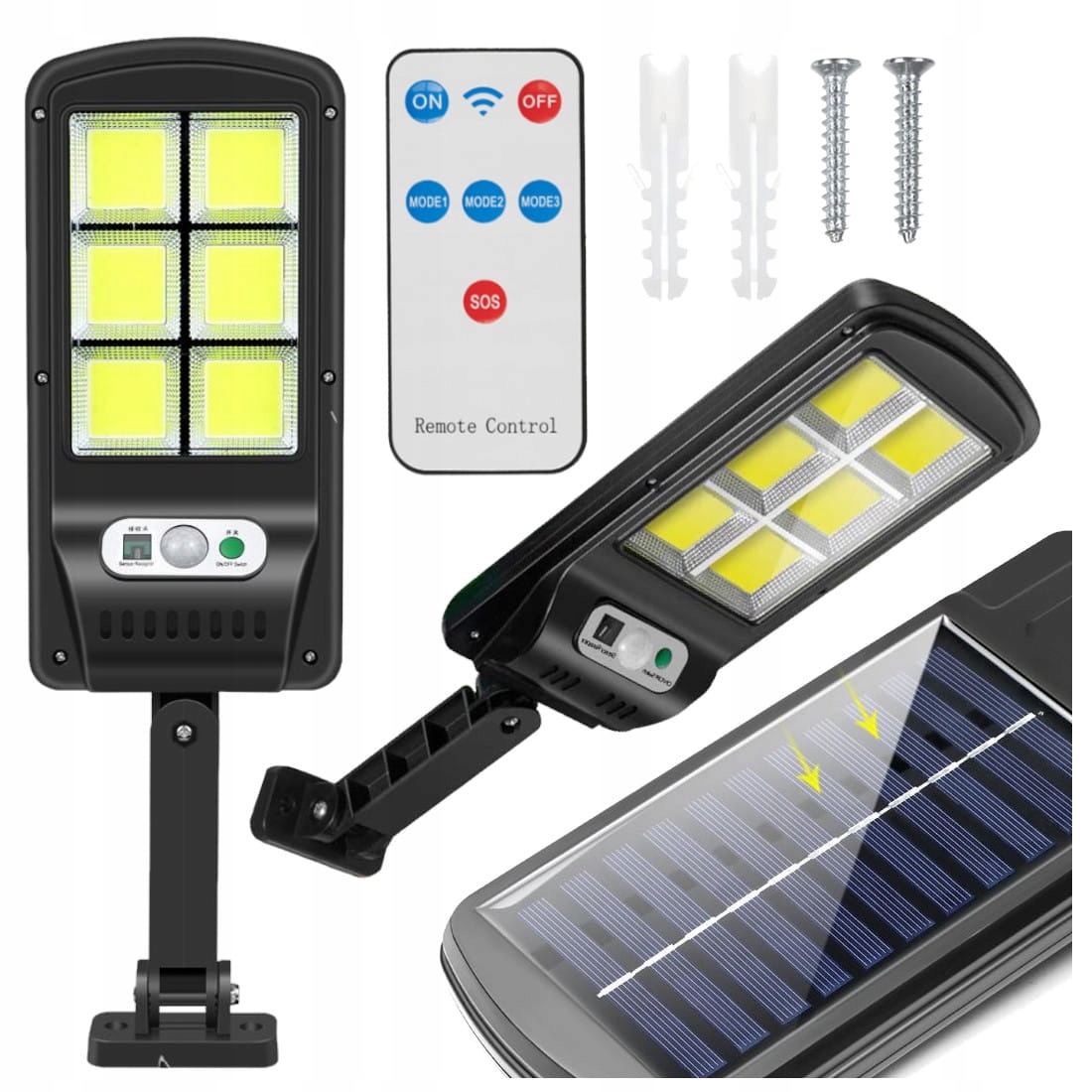 LAMPA SOLARNA LED CZUJNIK RUCHU ZMIERZCHU ZEWNĘTRZNA OGRODOWA COB + PILOT