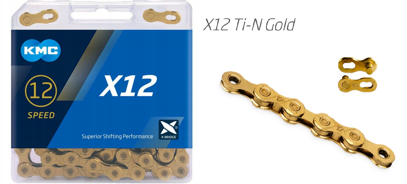 Łańcuch rowerowy Kmc X12 Ti-Nx Gold 12rz. 126ogniw spinka