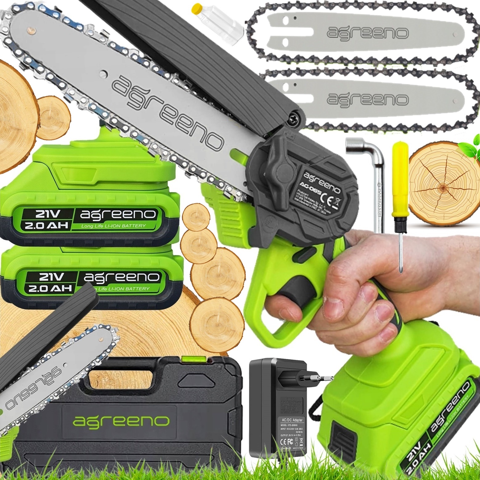 AKUMULATOROWA PILARKA PIŁA ŁAŃCUCHOWA 2X AKU PROWADNICA ŁAŃCUCH WALIZKA AGR