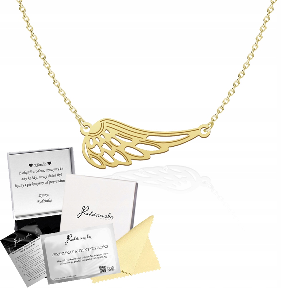 Zlatý náhrdelník Křídlo Anděla Celebrity Řetízek Stříbro 925 Dárek