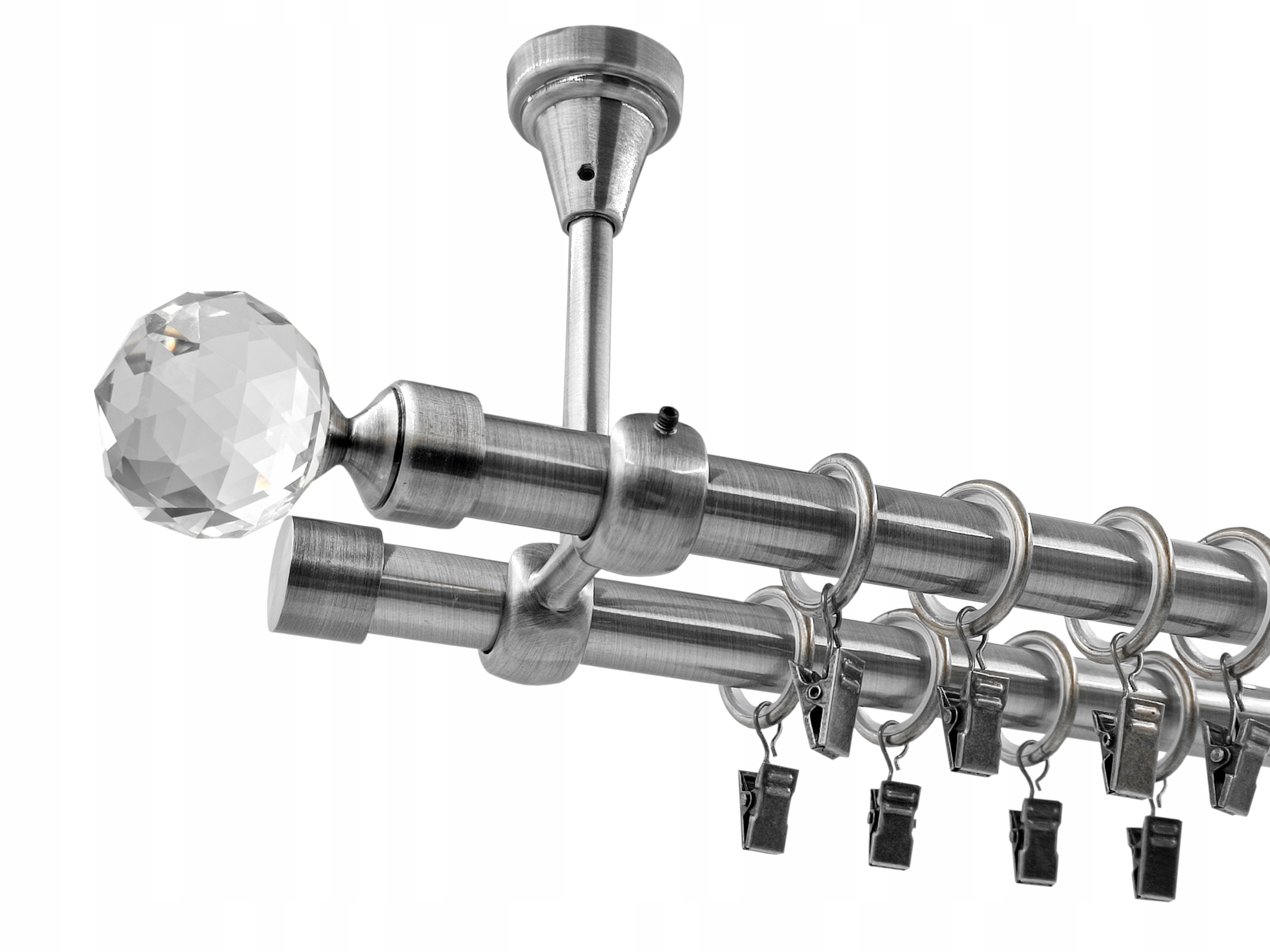 Garnýž Kovový Stropní 19+19 mm dvojitý Stříbrný Nikl 120 cm MIX Koncovek