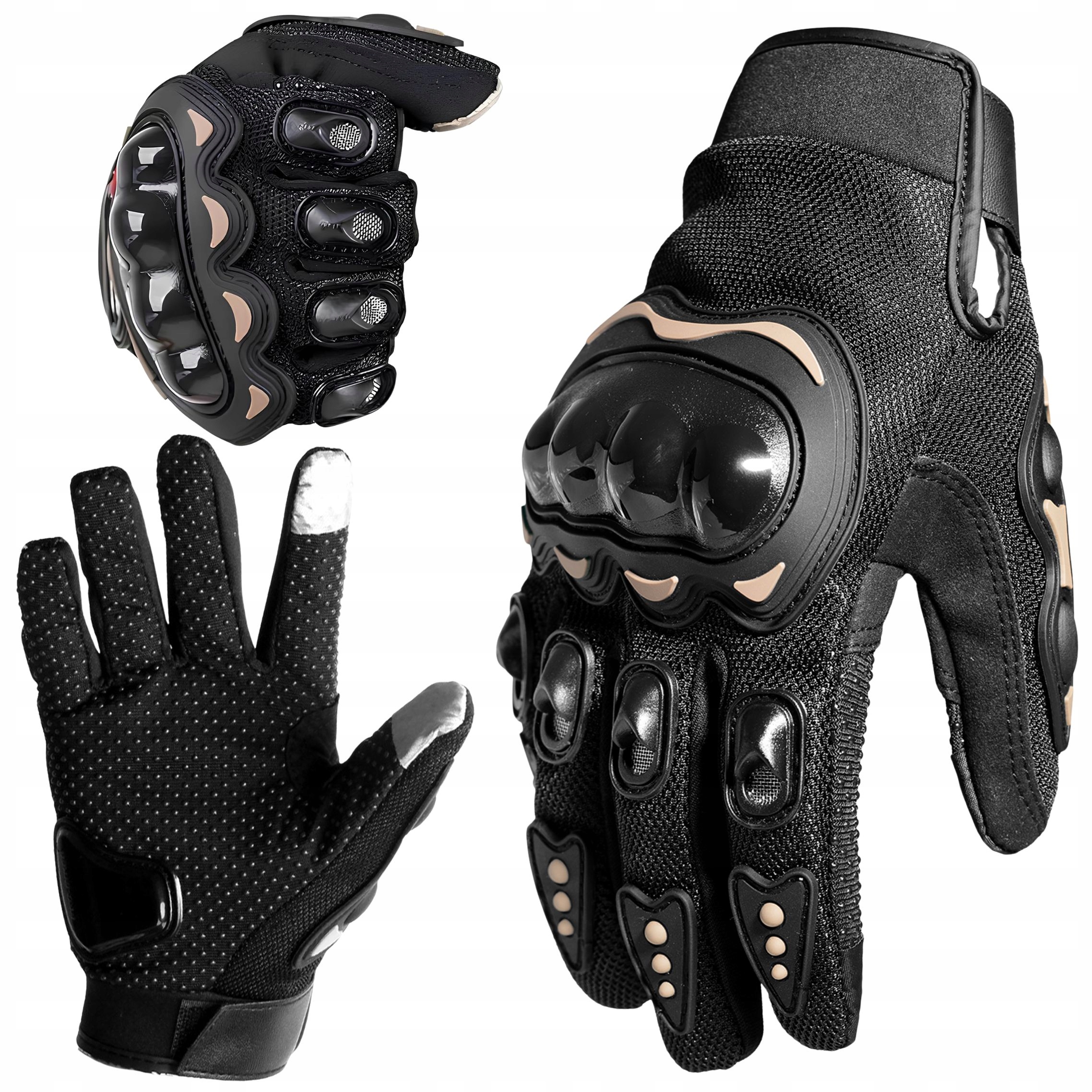 Rękawice Motocyklowe Black Skórzane Czarne Sportowe Rękawiczki Mesh Letnie