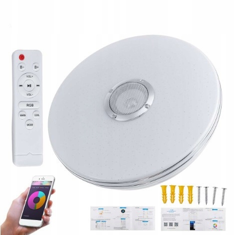 LAMPA SUFITOWA LED RGB Z GŁOŚNIKIE BLUETOOTH KOLOROWA 40W PILOT APLIKACJA Rodzaj plafon