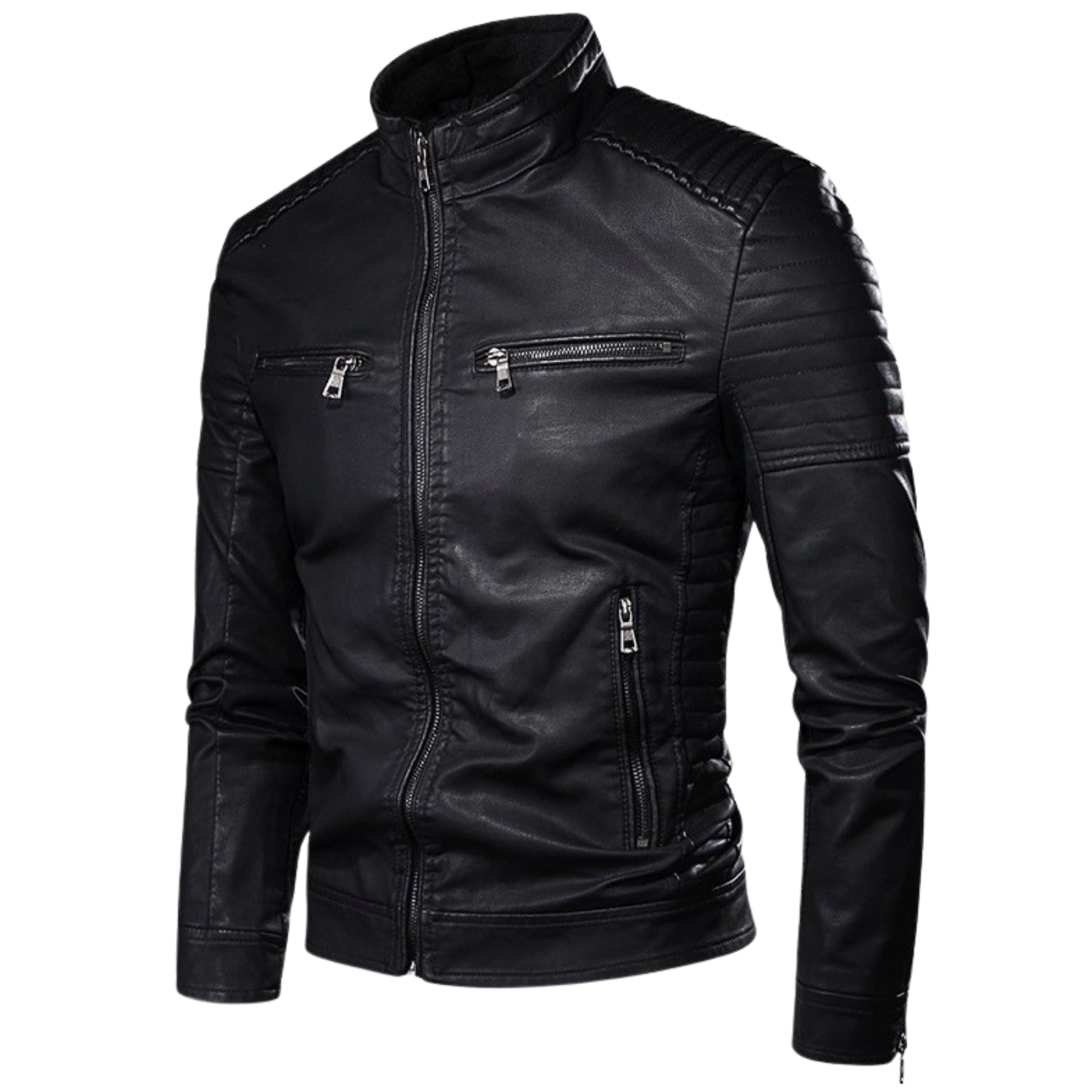 Męska ramoneska czarna kurtka skórzana biker z zamkami casual jesienna