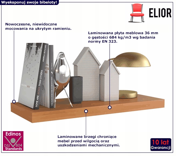 PÓŁKA NA KSIĄŻKI NAD BIURKO NOWOCZESNA 16 KOLORÓW Kod producenta 50887