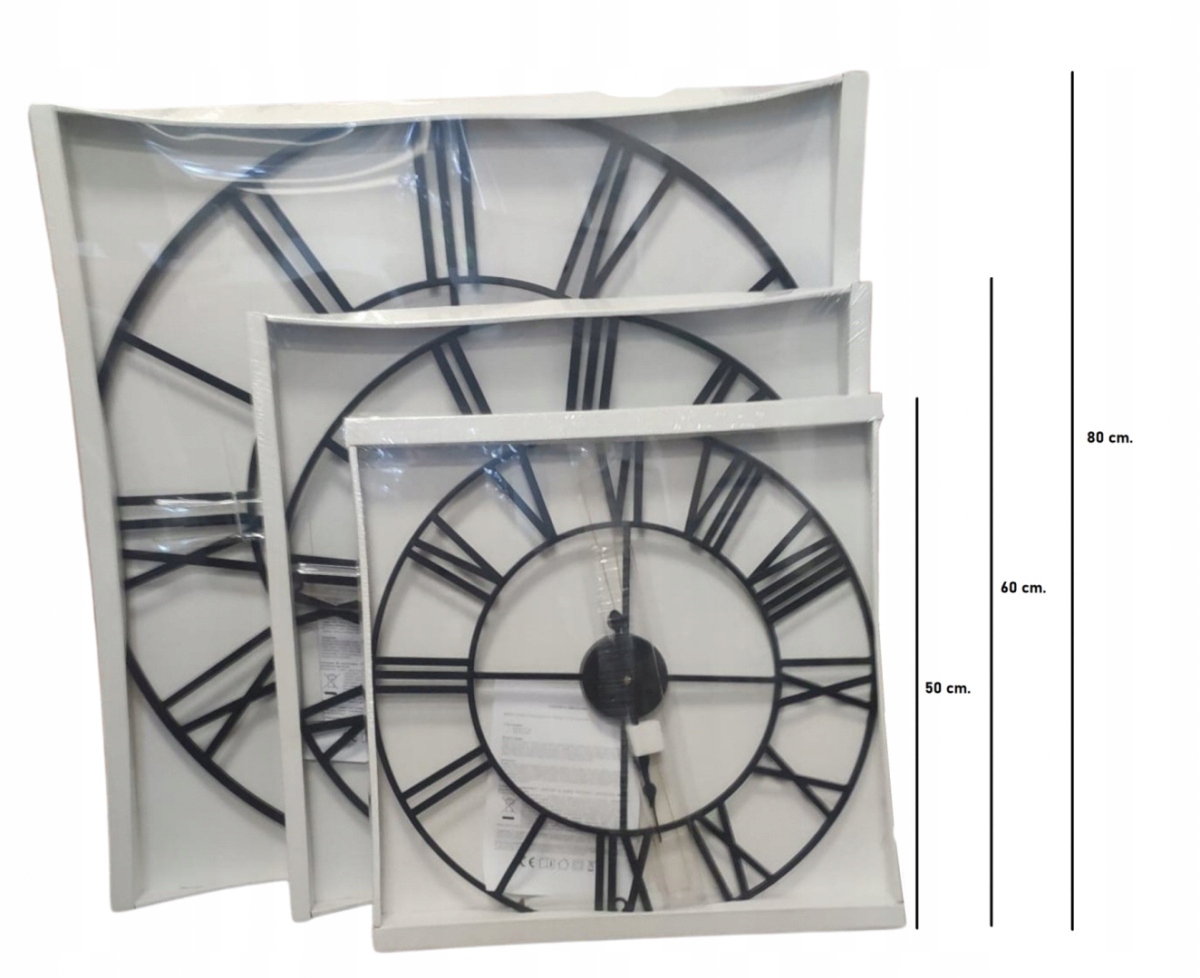 ZEGAR ŚCIENNY 50cm NA ŚCIANĘ LOFT RZYMSKI 3D RETRO DO SALONU BIURA DOMU Szerokość całkowita 50 cm