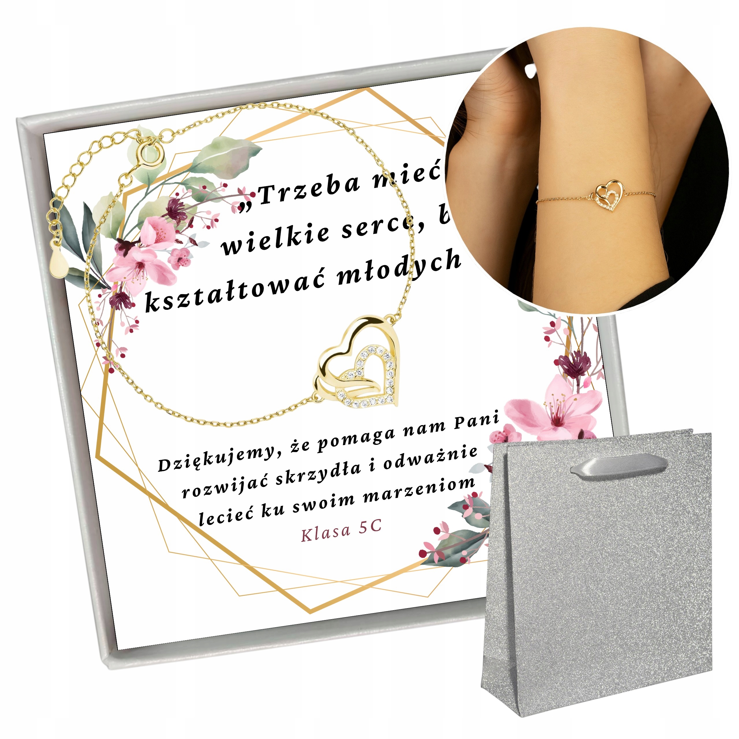 Stříbrný náramek 925 s věnováním Dárek ke Dni učitelů Srdíčko