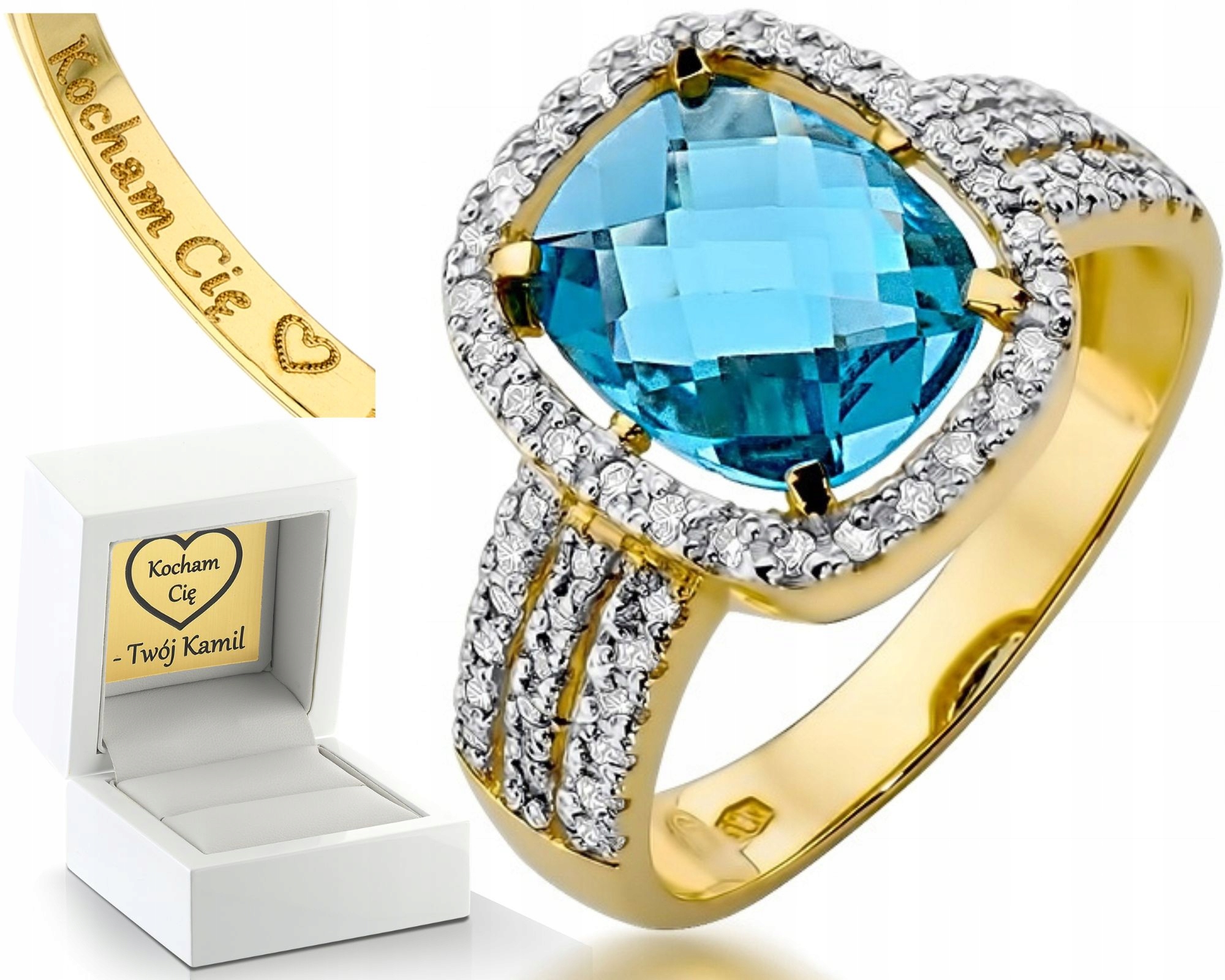 Prstýnek Topaz A Diamanty 0,585 Gravírování